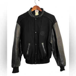 90 Vintage Varsity jacket Casino Niagara Black Leather and wool jacket sz medium
